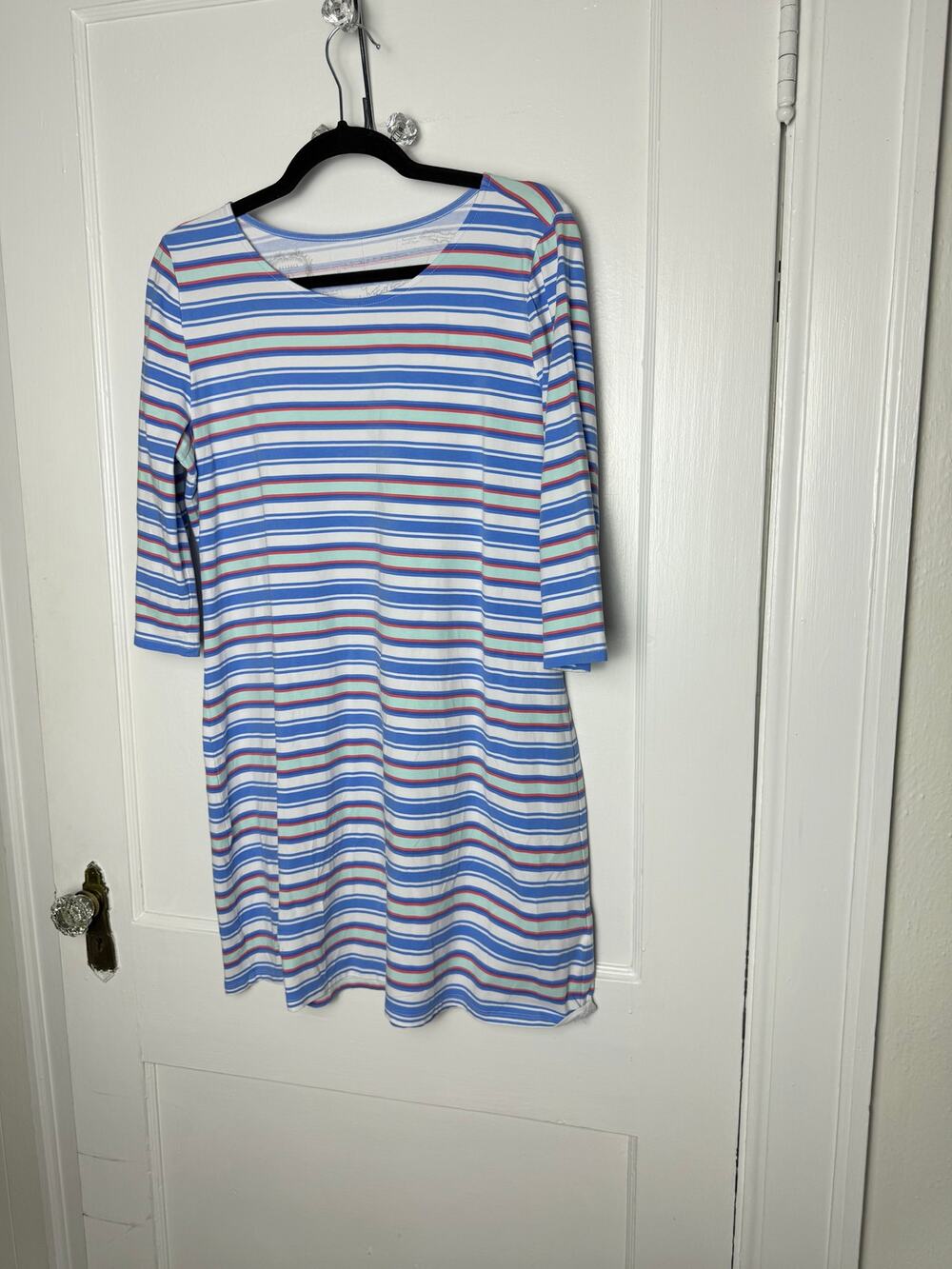Hiho Dress Large Nautical Blue Striped 3/4 Sleeves Preppy Chic Summer Coastal
